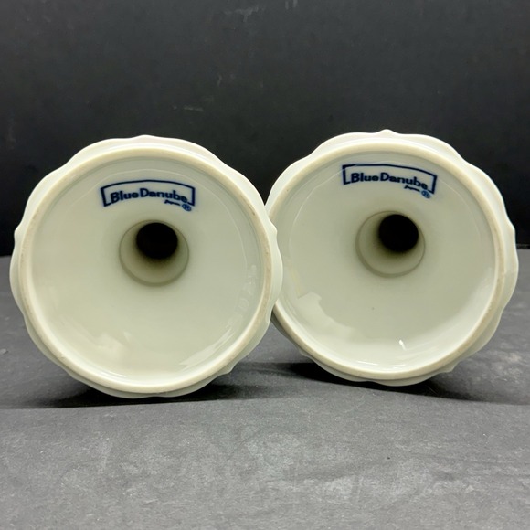 Blue Danube Onion Candlesticks Rectangle Back Stamp 6 1/4" Tall Japan EUC - Picture 4 of 4